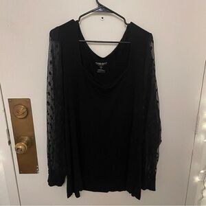 Torrid Black Blouse with Sheer Polka Dot Sleeves